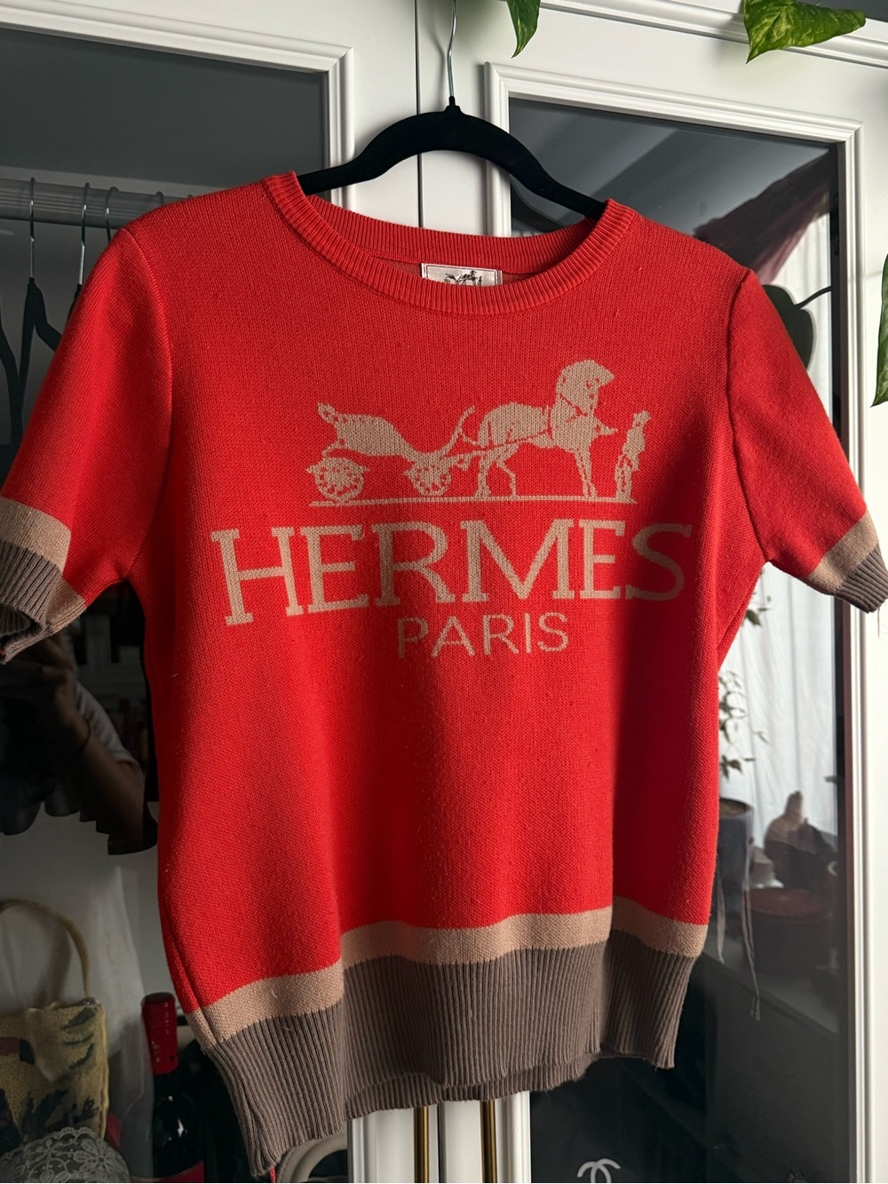 Hermès Paris Orange Logo Knit Top